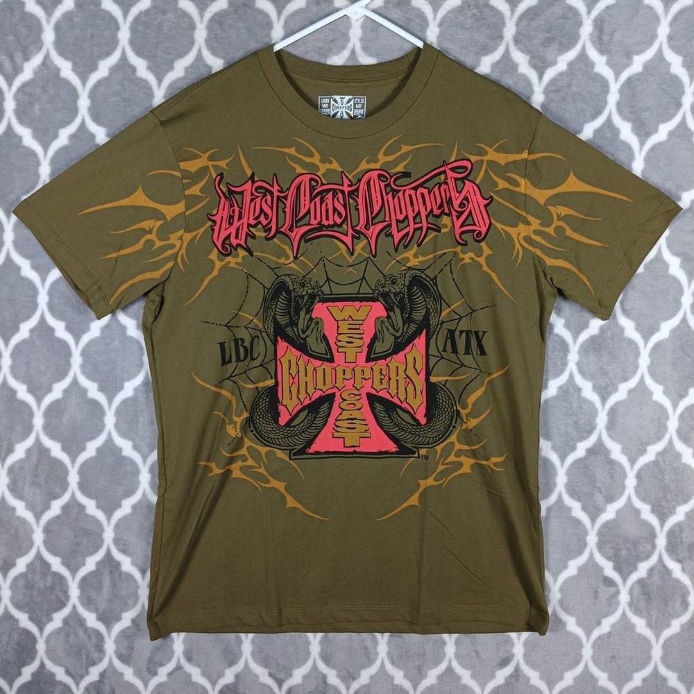 West Coast Choppers Shirt Mens XL Olive Green Graphic Tee Jesse James LBC ATX